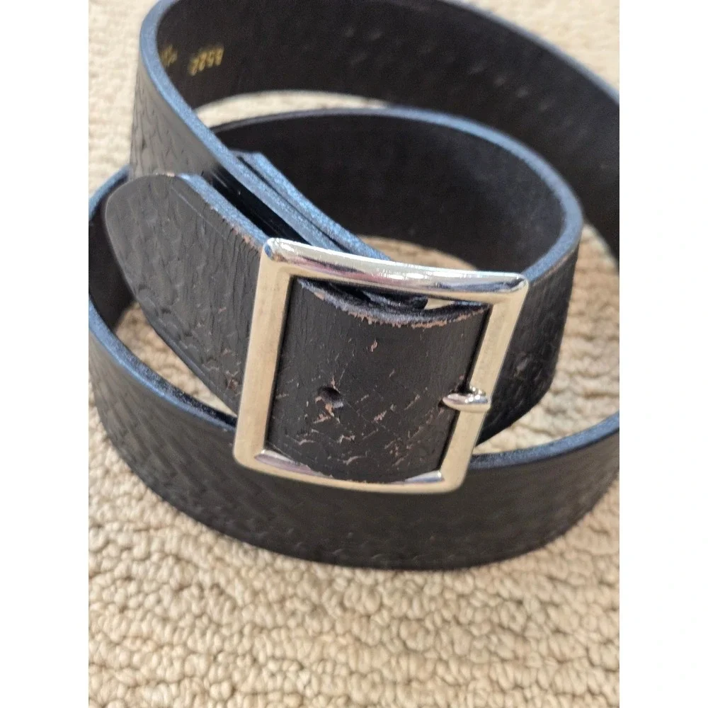 Bay Leather Mens Black Basketweave Top Grain Leather Belt 36 Made in USA 8522